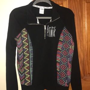 PINK - black 1/4 zip pullover. Aztec pattern